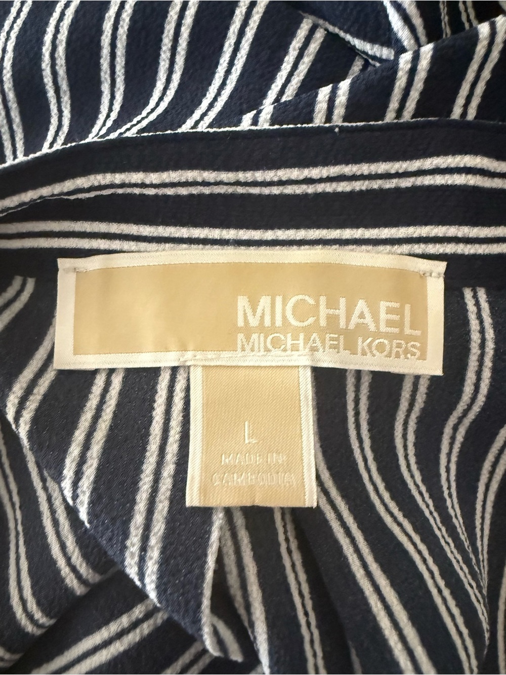 Michael Kors Navy and White Striped Zip-Front Blouse - Picture 3 of 3